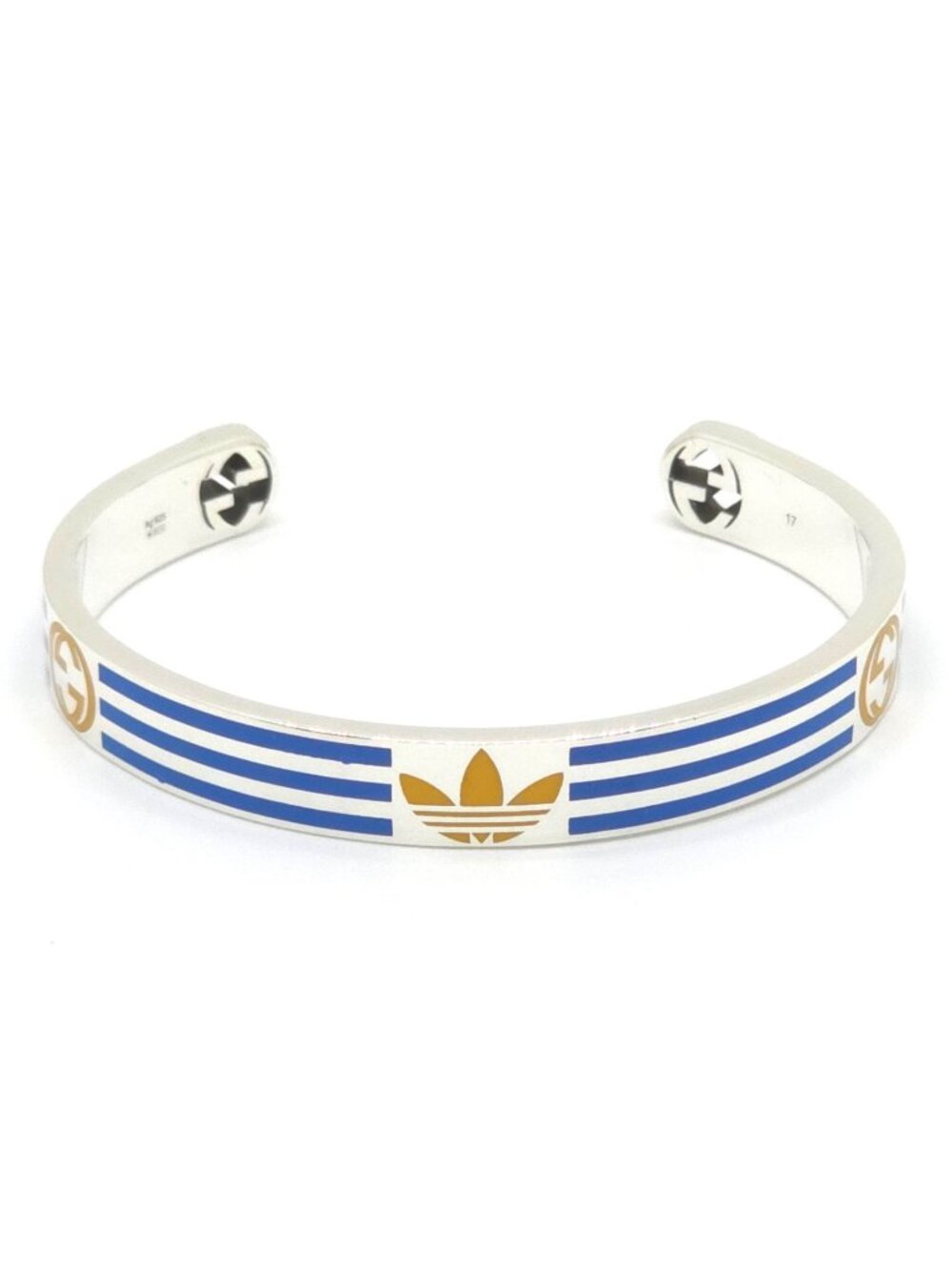Gucci Adidas Calf Bracelet Bangle 17 16.5 cm Blue Color Stripe Gold Trefoil